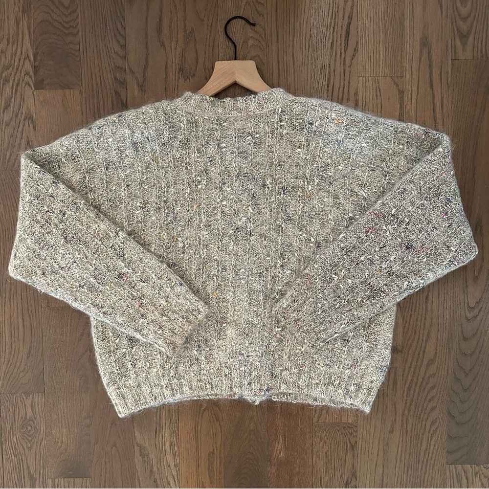 Vintage Mohair Blend Melange Knit Cardigan Sweater in Heather Oatmeal Large - Picture 7 of 8